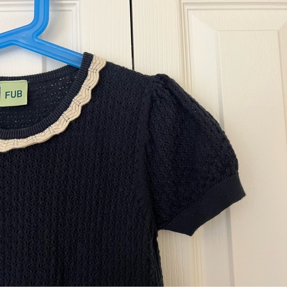 FUB Pointelle Organic Cotton T-Shirt Dark Navy 8Y - Picture 6 of 8